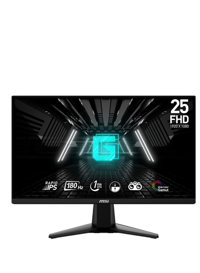 MSI G255F 24.5" FHD (1920x1080) Rapid IPS Gaming Monitor, 180Hz Refresh Rate, 1ms GtG, AMD FreeSync, 99% sRGB, HDMI 2.0b & DisplayPort 1.2a, Anti-Glare, VESA Mountable, Tilt Adjustable, Frameless Design, 9S6-3BC01M-006 Black